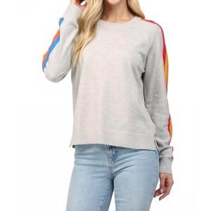 NEW FATE BY LFD stripe on sleeve crew neck sweater in grey multicolor